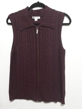 Pendleton Burgundy Cable-Knit Zip Front Sweater Vest